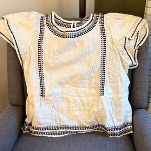 LOFT Creamy White Embroidered Peplum Top